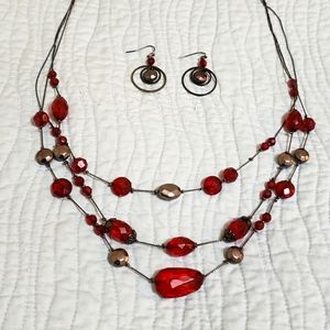 USED - Dressbarn Red & Charcoal Jewelry Set In EXCELLENT Condition